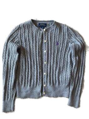 Polo Ralph Lauren Girls Grey Cable-Knit Cotton Cardigan Size 7